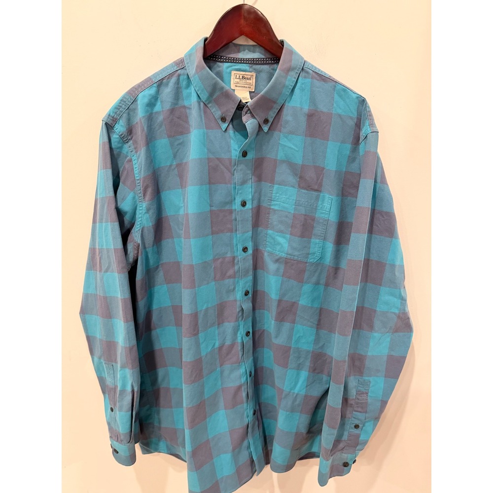 LL Bean Mens XL Tall Traditional Fit Cotton Flannel Plaid Button Down Shirt Teal